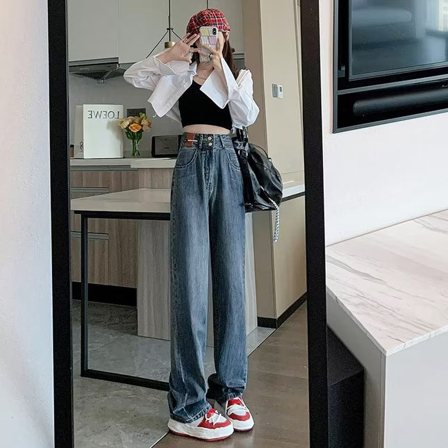 Loose straight pants high waist wide leg pants fashion brand High Street summer new American pants slimming Denim pants fashion