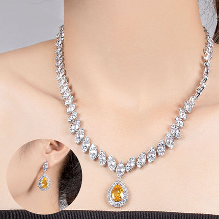 European and American Popular Bridal suit Water Drop Necklace Shake Tone Same Zircon Tassel Earrings Wedding Jewelry Accessories