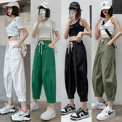 Loose Workwear Harem Pants Women's Spring New Style Leggings Nine-point Pants ins Green Bloomers Wide-leg Casual Pants
