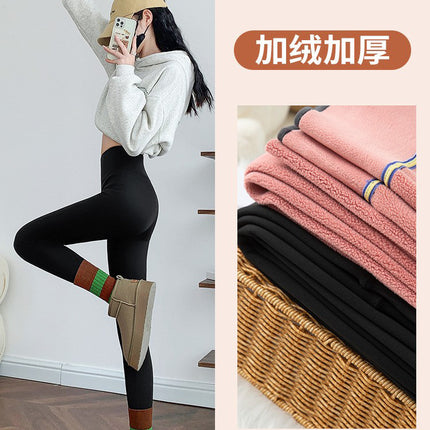 Shark Pants for Women, Thickened and Warm for Autumn and Winter, High-Waisted Gray Yoga Leggings with High Elasticity and Warmth