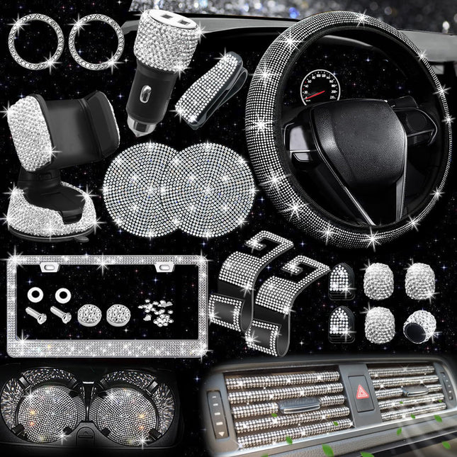 Car Steering Wheel Cover Rhinestone Non-Slip 38cm / Housse Volant Voiture Strass Antidérapante 38cm