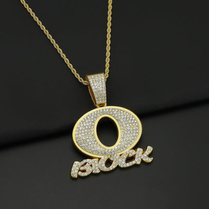 European and American Hip Hop OBLOCK Letter Pendant Necklace Alloy Diamond Brand Punk Rap Cool Necklace Cross Border