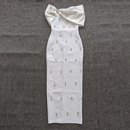European and American Cross-border New Fashion Elegant Open-shoulder Light Luxury Nail Drill Elegant Elegant Bandage dress Evening Dress