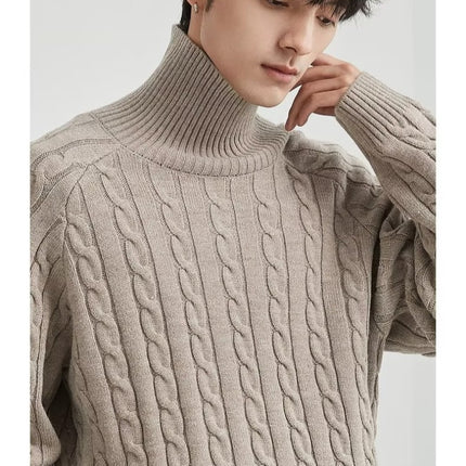 Reversible turtleneck solid color sweater men's winter loose loose bottoming sweater light mature men's fashion sweater