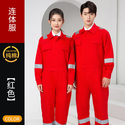 Marine Crew Reflective Strip Pure Cotton Overalls Long-sleeved Men's Summer Wear-resistant Electric Welding Shipyard Workshop Labor Insurance Clothing