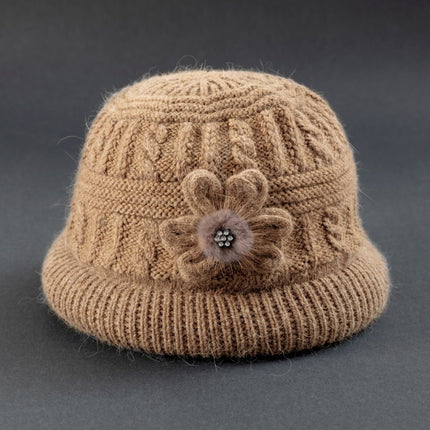 Middle-aged and elderly autumn and winter mother's hat scarf set fleece-lined thickened warm wool knitted hat women's basin hat winter