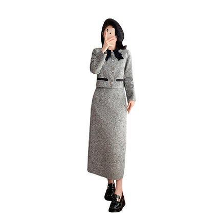 Socialite Style Chanel-Inspired Women's Set European Station 2026 Autumn New Bowknot Top and Skirt Two-Piece Set