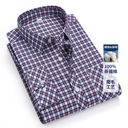 2025 Autumn New Men's Casual Fashion Brushed Plaid Long Sleeve Ready Stock No-Iron Casual Middle-Aged Tops Men's Clothing