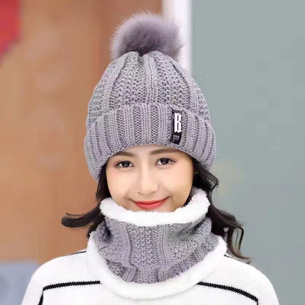 Winter Korean Style Woolen Hat for Women with Velvet and Thickeneded Scarf for Mothers to Heattech and Cold-Proof Knitted Trendy Hat for Cycling