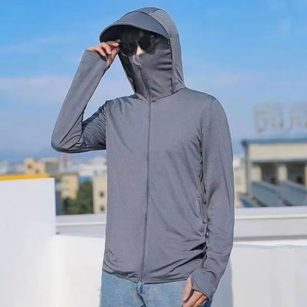 2025 Ice Feel Ice Silk Hooded Sun Protection Clothing Summer Skin Clothing Outdoor Casual Sun Protection Jacket Fishing Clothing for Men and Women
