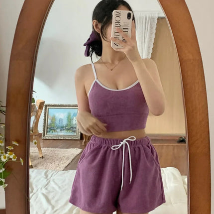 Summer South Korea Dongdaemun Ins Style High-end Towel Fabric Sports Casual Conservative Three-piece Swimwear for Women