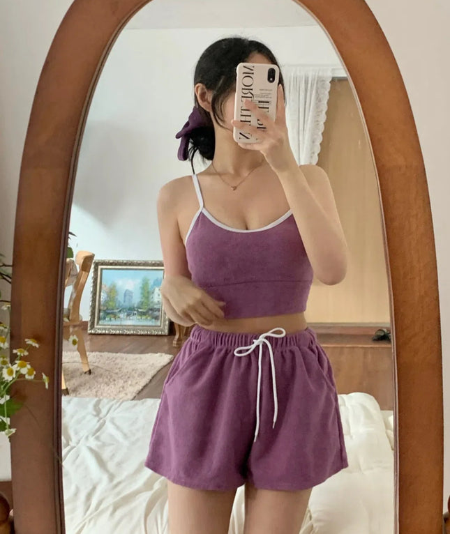 Summer South Korea Dongdaemun Ins Style High-end Towel Fabric Sports Casual Conservative Three-piece Swimwear for Women