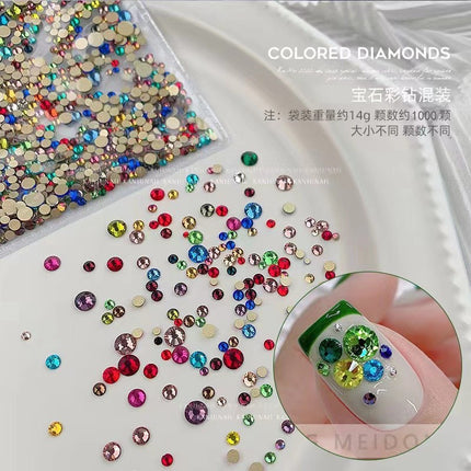 Nail gold bottom small round drill size mixed color rose red flat bottom drill glass rhinestone diy little monkey drill