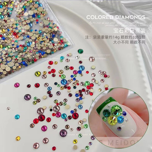 Nail gold bottom small round drill size mixed color rose red flat bottom drill glass rhinestone diy little monkey drill