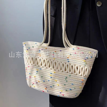 Cotton Woven Shoulder Basket Bag Women / Sac Panier Tressé Coton Épaule Femme