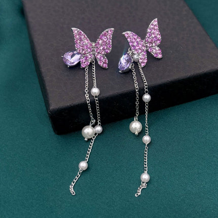 [special clearance] European and American personality silver needle diamond tassel love earrings fashion crystal flower rabbit earrings