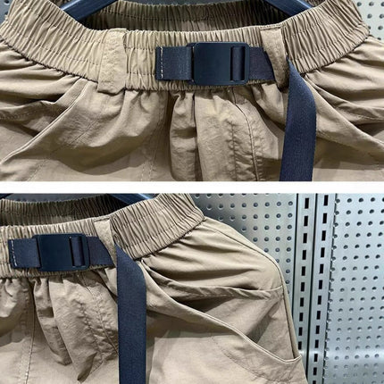 Casual Shorts Men's Summer Thin Cargo Pants Loose Straight Mid-Pants Khaki Functional Buckle Quick-Drying Shorts Men