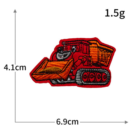 Hot-Selling Computer Embroidery Excavator Engineering Vehicle Bulldozer Cartoon Embroidery Cloth Patch No-Sew Iron-On Hot Melt Adhesive Patch