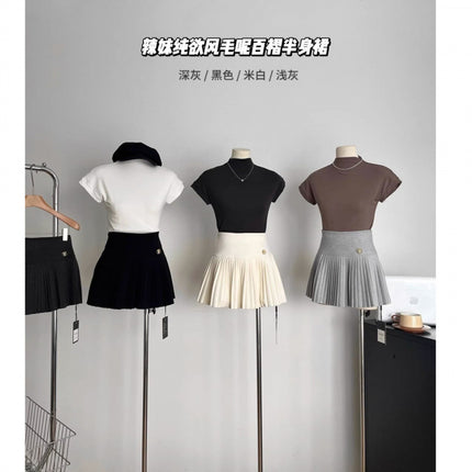 Wool Pleated Skirt Women's 2024 New Autumn and Winter High Waist Slimming All-match A- line Skirt White Skirt Organ Skirt