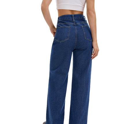 European and American Amazon Women's Fashion 2025 New Ripped High-Waisted Slimming Straight-Leg Floor-Length Jeans Straight Pants