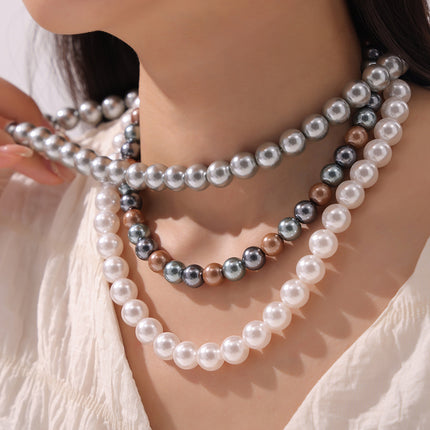Korean fashion round high-gloss beaded necklace women's casual colorful round beads niche simple necklace jewelry wholesale