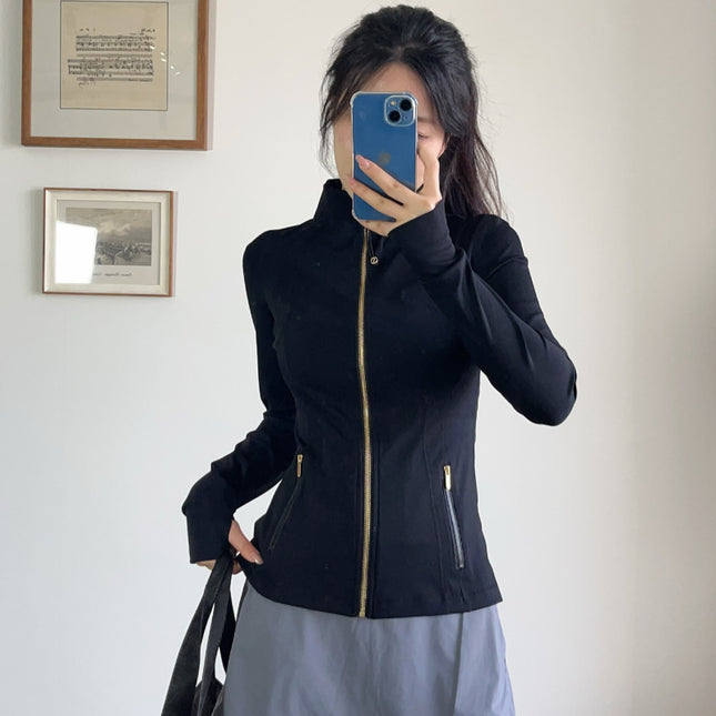 Lu Same Style Top Yoga Wear Alloy Zipper Slim Jacket Long-Sleeved Sports Casual Fitness Women's Stand-Up Collar Jacket