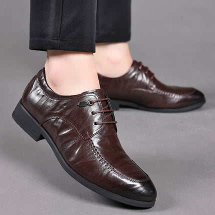 Leather Shoes for Men, Genuine Leather, British Style, Business Formal Casual Shoes, Groom's Wedding Shoes, Versatile, Breathable, Soft-Soled Leather Shoes
