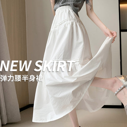 White Cake Skirt High Waist Slim Look All-match Skirt Loose Waist Korean Style Gentle Sweet Small Medium-length Skirt
