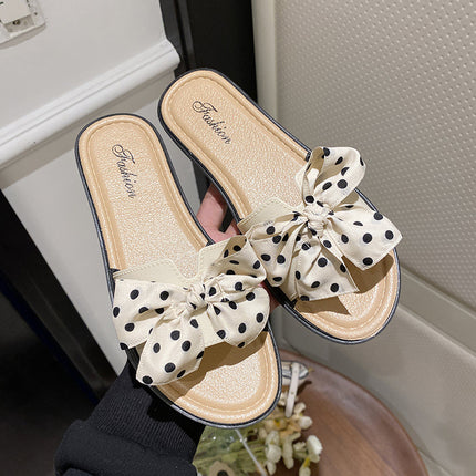 Internet Celebrity New Square Toe Fairy Style Bow Slippers for Women Summer Outer Wear Wedge Heels Fashion Versatile Flats Non-Slip Sandals