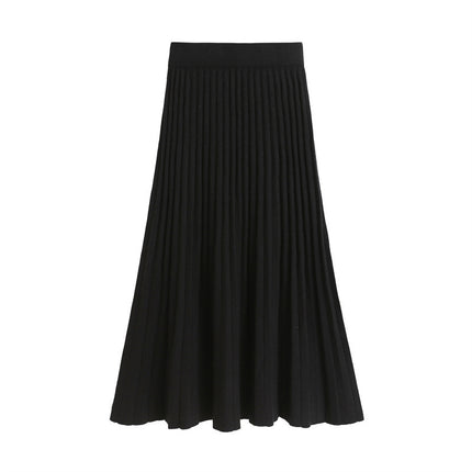 Autumn and Winter Knitted Skirt for Women, New Elegant, Versatile, Slimming Look, Thickeneded Long Skirt, A-Line Pleated Skirt, Extended Skirt