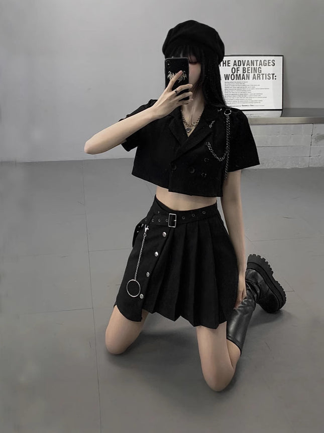 Cool Sa Ya Sister Spice Girl Wearing Sweet and Hot Short Skirt Summer Cold High-end Two-piece Short Small Suit suit