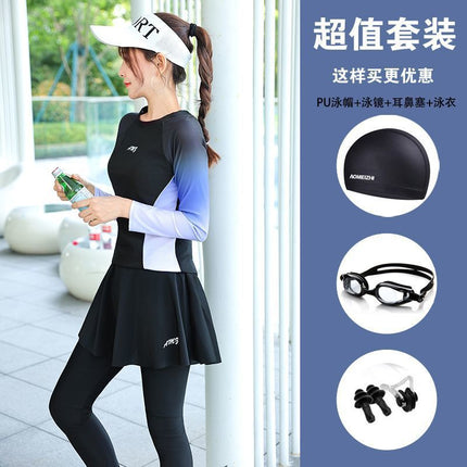 Conservative Swimsuit for Women 2025 New Slim Split Wetsuit Covering Belly Long-Sleeved Pants Sun Protection Two-Piece Set Large Size