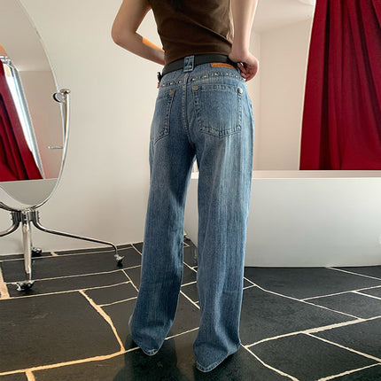 [Dali Diary] 25Ss New American Retro High-Waisted Stud Design Loose Straight-Leg Jeans