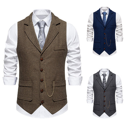 Amazon Men's herringbone tweed suit vest retro lapel horse chain vest