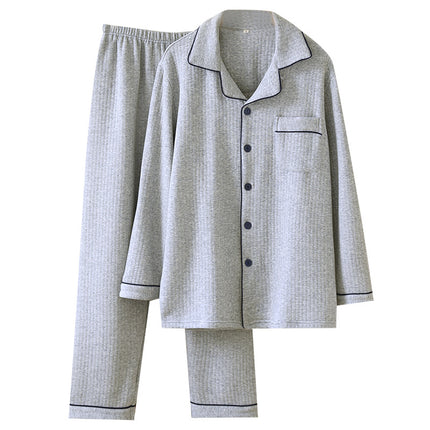 New Air Layer Men's Long Sleeve Trousers Cotton plus size Simple Pajamas Spring and Autumn Medium Thick Cotton Home Clothes