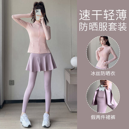 Sunscreen suit Women's Autumn 2024 New Running Morning Running Clothes Fashion Outdoor Quick-drying Fitness Clothes Yoga Culottes