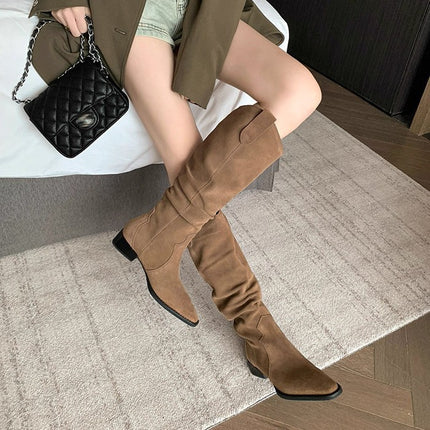 Genuine Leather Boots for Women 2025 New Spring and Autumn Women's Boots Long Boots Suede High Boots Women's Stacked Boots