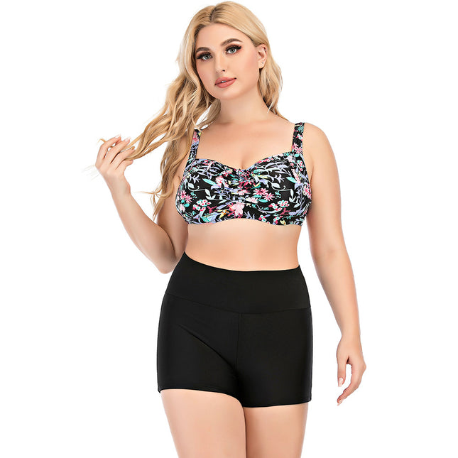 AliExpress hot selling summer hot spring conservative floral swimsuit plus size split high waist boxer swimsuit factory wholesale