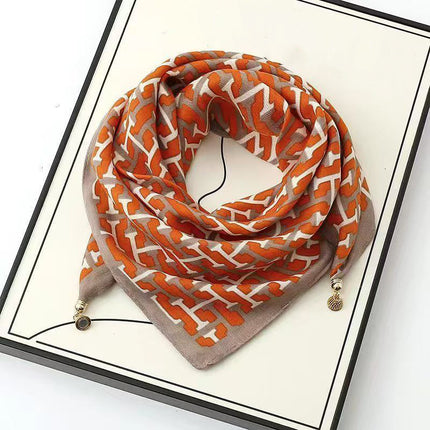 2026 New Style Warm Square Scarf with Magnetic Buckle, Triangular Silk Scarf, Cotton Scarf for Women, Stylish Neck Warmer for Spring, Autumn, and Winter, Versatile and Elegant