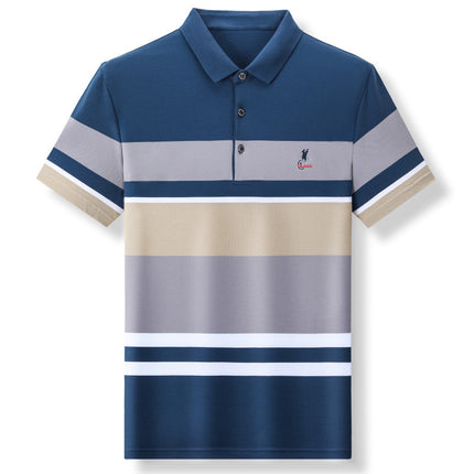 Mingdi Mouse Men's Summer New Pure Cotton Short-sleeved Men's T-shirt Striped Casual Lapel Large Size Men's Polo Shirt