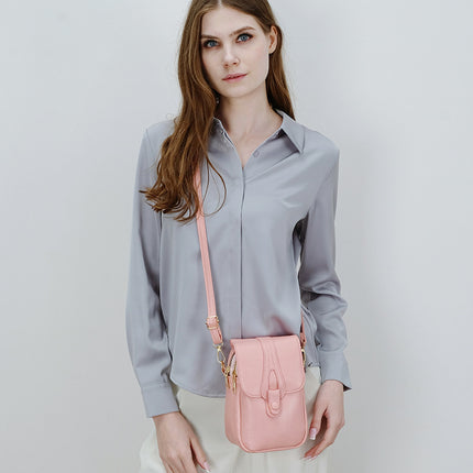 Solid Color Vertical Mobile Phone Bag Fashionable Casual Double Layer Zipper Large Capacity Easy to Go Out Crossbody Bag