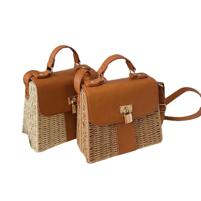 Bags for Women, Woven Bags, Fashionable Shoulder Bags, Crossbody Bags, Handbags, Vacation Small Square Bags, Lock Buckle Women's Bags, Straw Woven Bags
