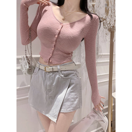 New Product from Dongdaemun, South Korea: Slim-Fit Button-Up Versatile Long-Sleeve T-Shirt in Various Colors, Short Style
