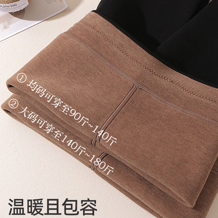 Thickened Camel Wool Leggings for Women, Fleece-Lined Cotton Pants, High-Waisted Slim Fit, Plus-Size Warm Pants for Outdoor Wear