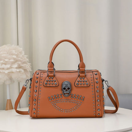 Pillow bag punk women's bag 2023 new Rivet casual soft leather skull women's bag large capacity portable messenger bag