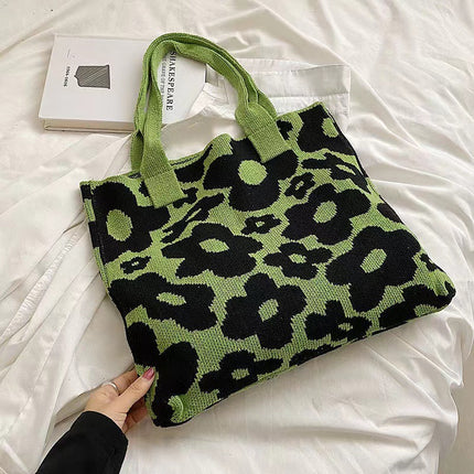 2023 New Amazon Flower Bag Knitted Bag Large Capacity Tote Bag Student Shoulder Bag Wool Bag Trendy Women