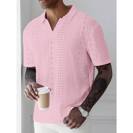 Autumn New Cross-Border Export Shirt Men's Pure Color Short-Sleeved Casual Burnt Flower Embroider