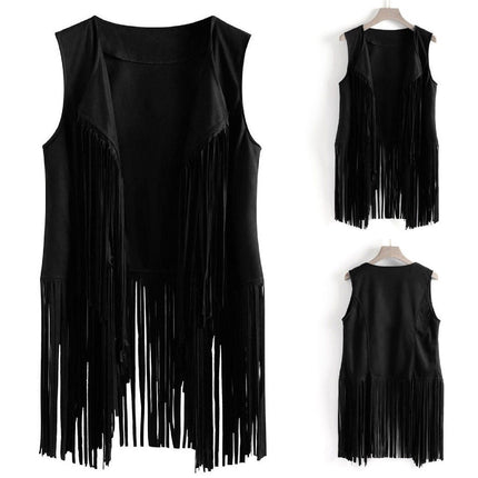 2025 Women's European and American Style New Suede Tassel Vest Jacket Popular Sleeveless Mid-Length Vest Outer Wear
