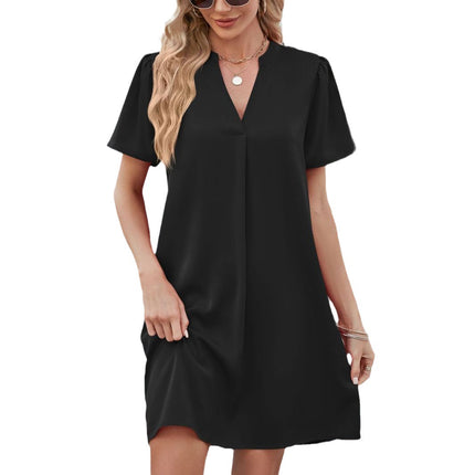 2025 Summer Cross-Border Amazon European and American New Satin Office Casual Loose Fashion V Neck Sexy Dress