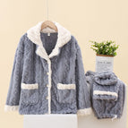 Lapel-shu cotton velvet-twisted flower-grey blue / M